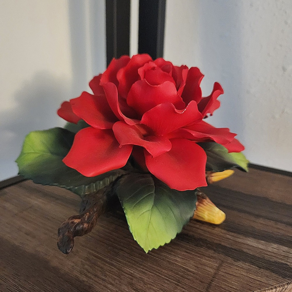 Vintage Andrea By Sadek Porcelain Red Rose On Branch Figurine Mother's Day